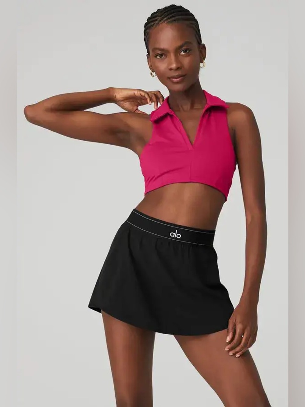 Alo Yoga Charmed Collar Bra Tank Small Magenta Crush Airbrush Crop